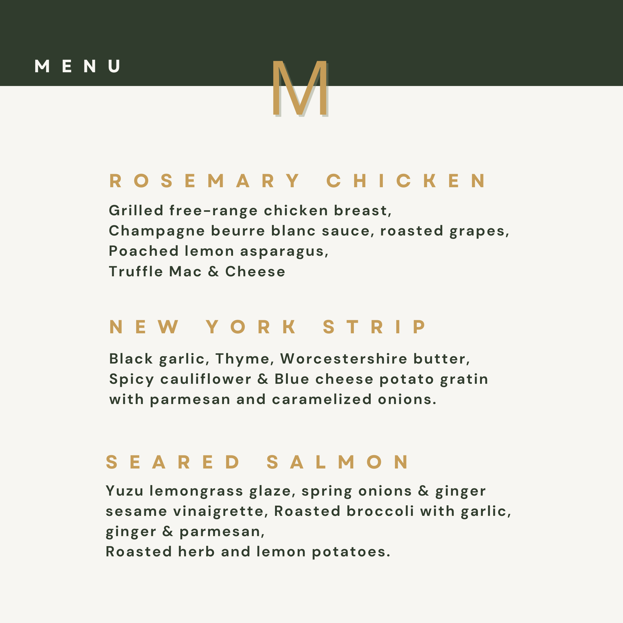 Menu Options for Dinner